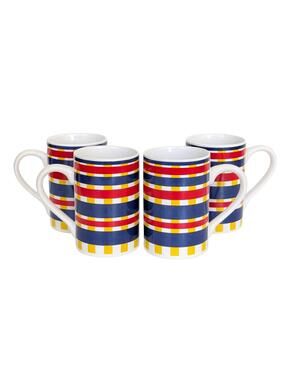 1990s Vintage Liz Claiborne Coffee Mugs with Mondrian Inspired Plaid Design